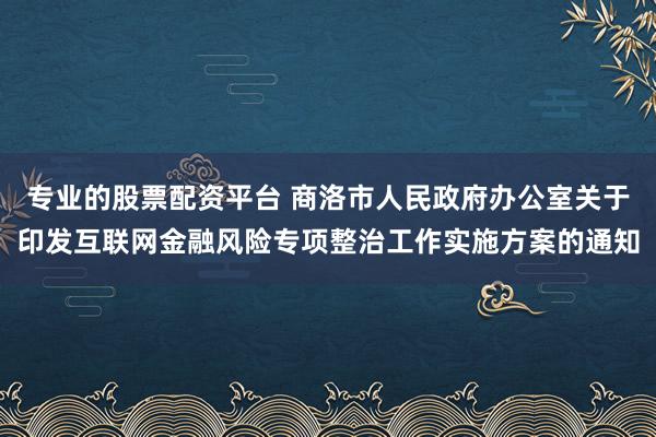 专业的股票配资平台 商洛市人民政府办公室关于印发互联网金融风险专项整治工作实施方案的通知