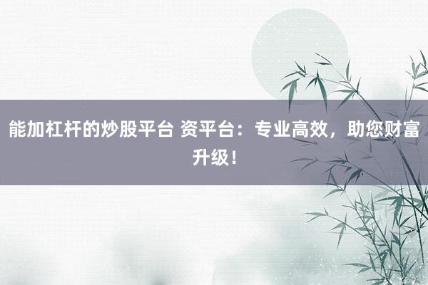 能加杠杆的炒股平台 资平台：专业高效，助您财富升级！