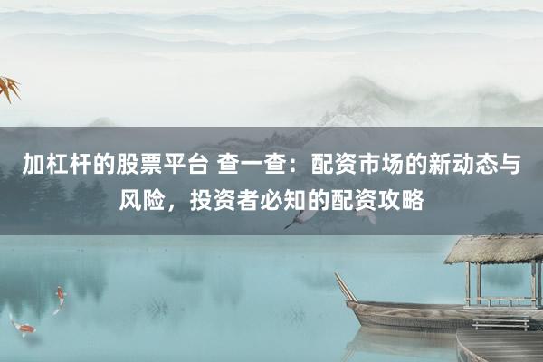 加杠杆的股票平台 查一查：配资市场的新动态与风险，投资者必知的配资攻略
