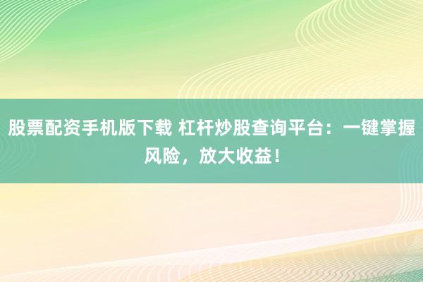 股票配资手机版下载 杠杆炒股查询平台：一键掌握风险，放大收益！