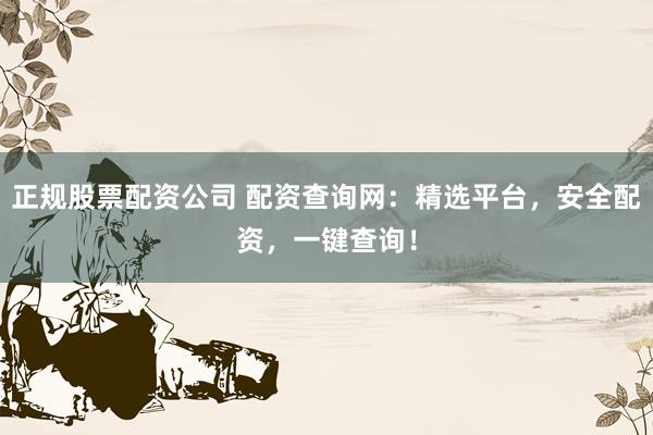 正规股票配资公司 配资查询网：精选平台，安全配资，一键查询！