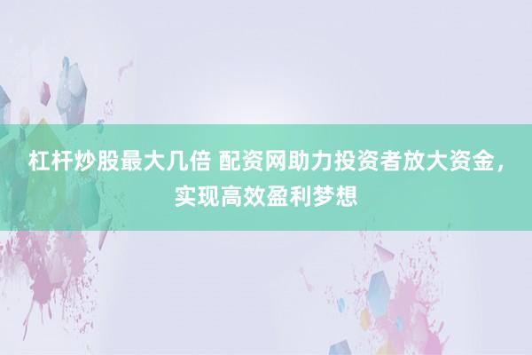 杠杆炒股最大几倍 配资网助力投资者放大资金，实现高效盈利梦想