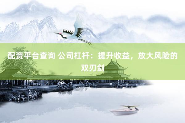 配资平台查询 公司杠杆：提升收益，放大风险的双刃剑