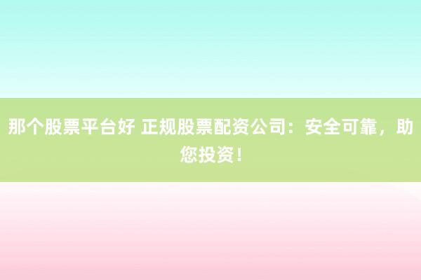 那个股票平台好 正规股票配资公司：安全可靠，助您投资！