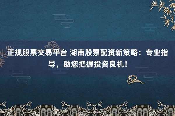 正规股票交易平台 湖南股票配资新策略：专业指导，助您把握投资良机！