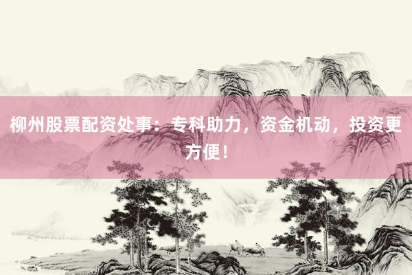 柳州股票配资处事：专科助力，资金机动，投资更方便！