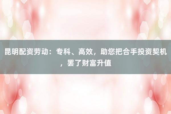 昆明配资劳动：专科、高效，助您把合手投资契机，罢了财富升值