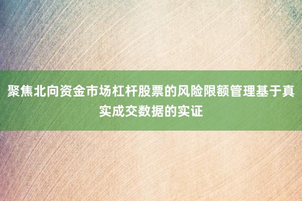 聚焦北向资金市场杠杆股票的风险限额管理基于真实成交数据的实证