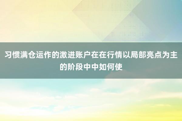 习惯满仓运作的激进账户在在行情以局部亮点为主的阶段中中如何使