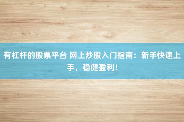 有杠杆的股票平台 网上炒股入门指南：新手快速上手，稳健盈利！