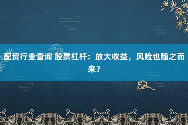 配资行业查询 股票杠杆：放大收益，风险也随之而来？